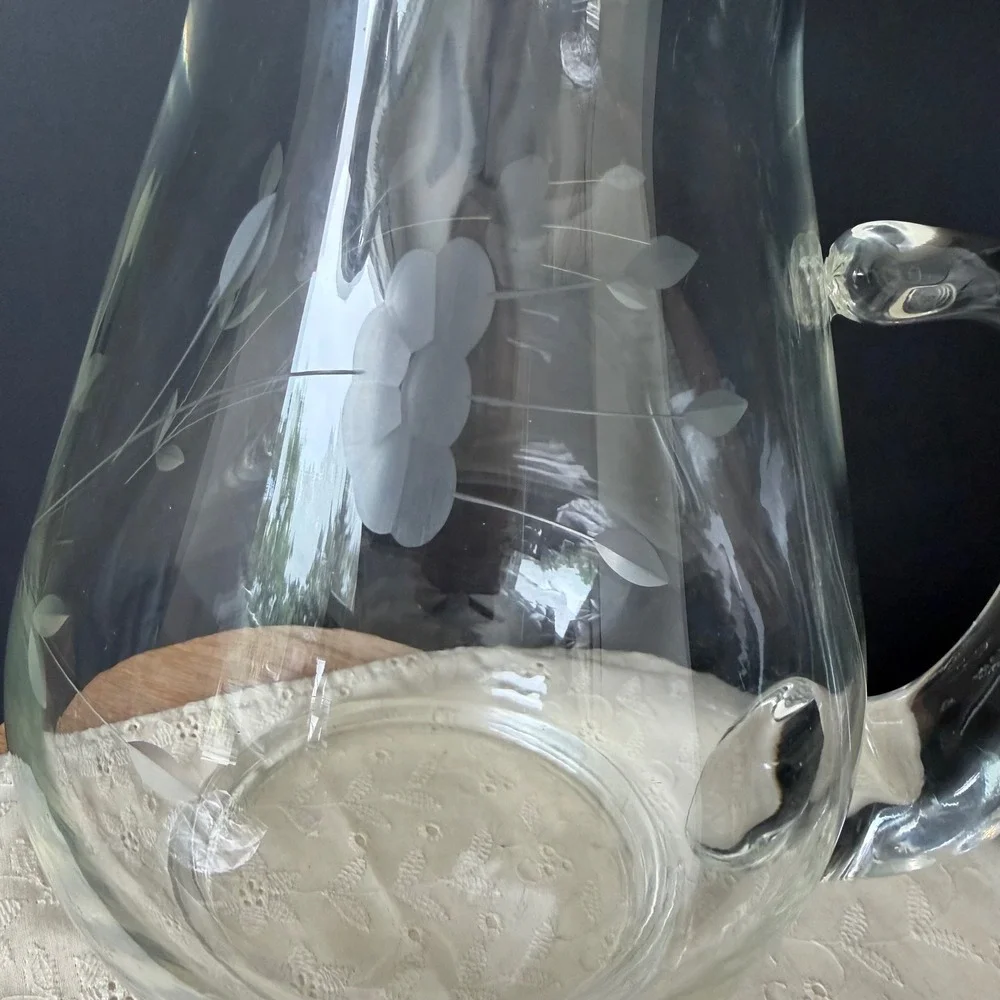 Princess‎ House Heritage Crystal Pitcher Vintage Etched Floral Glass